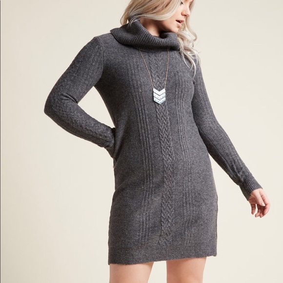 New ModCloth Gray Sweater Dress - Picture 4 of 7
